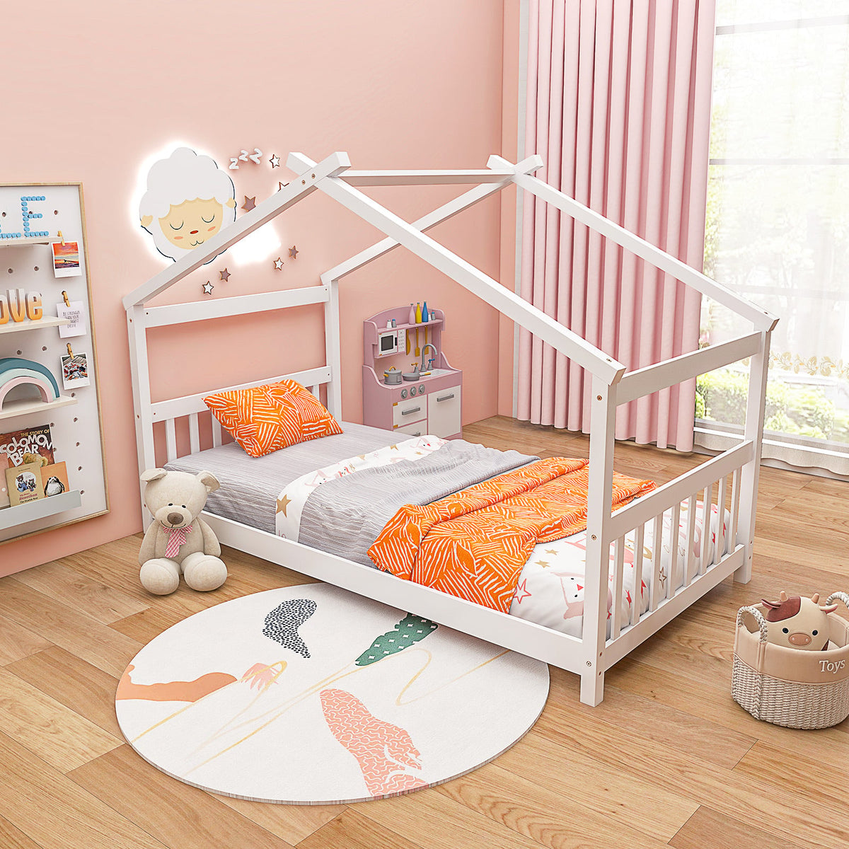 Lit cabane en bois format simple avec toit