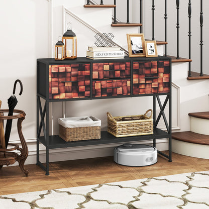 Table console 99 cm avec 4 tiroirs en tissu