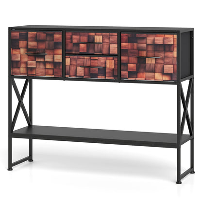 Table console 99 cm avec 4 tiroirs en tissu