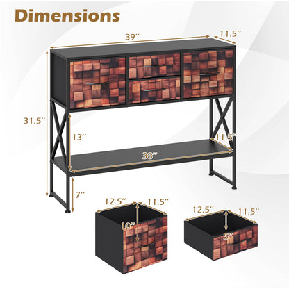 Table console 99 cm avec 4 tiroirs en tissu