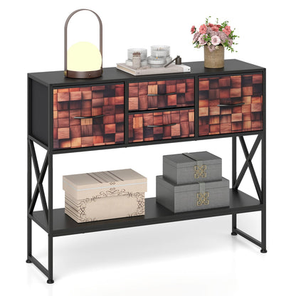 Table console 99 cm avec 4 tiroirs en tissu