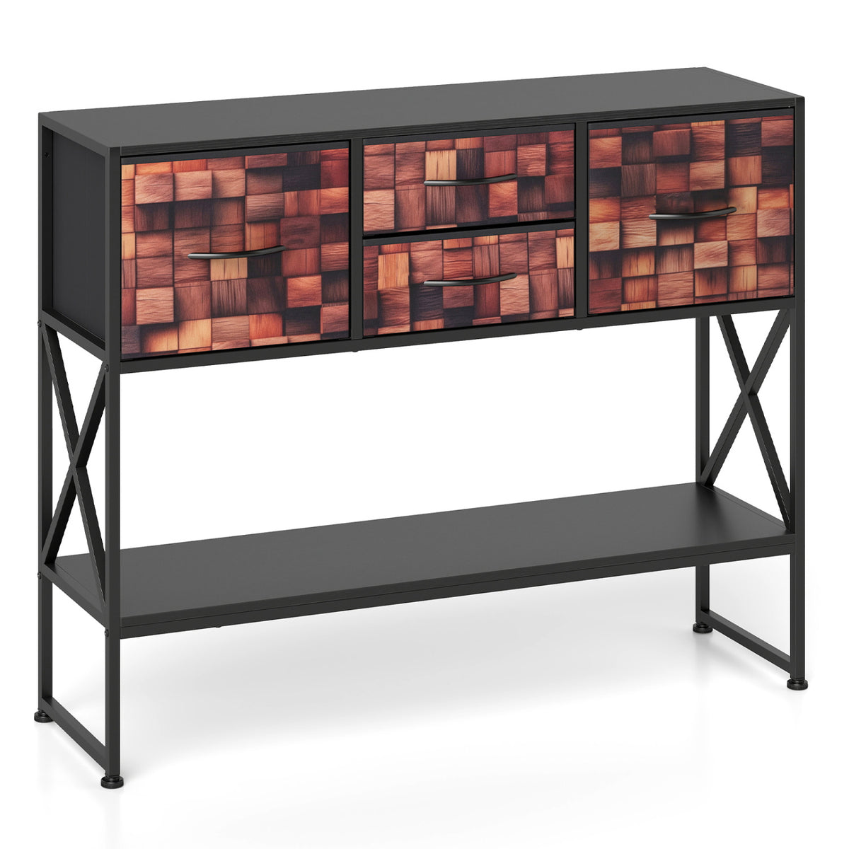 Table console 99 cm avec 4 tiroirs en tissu