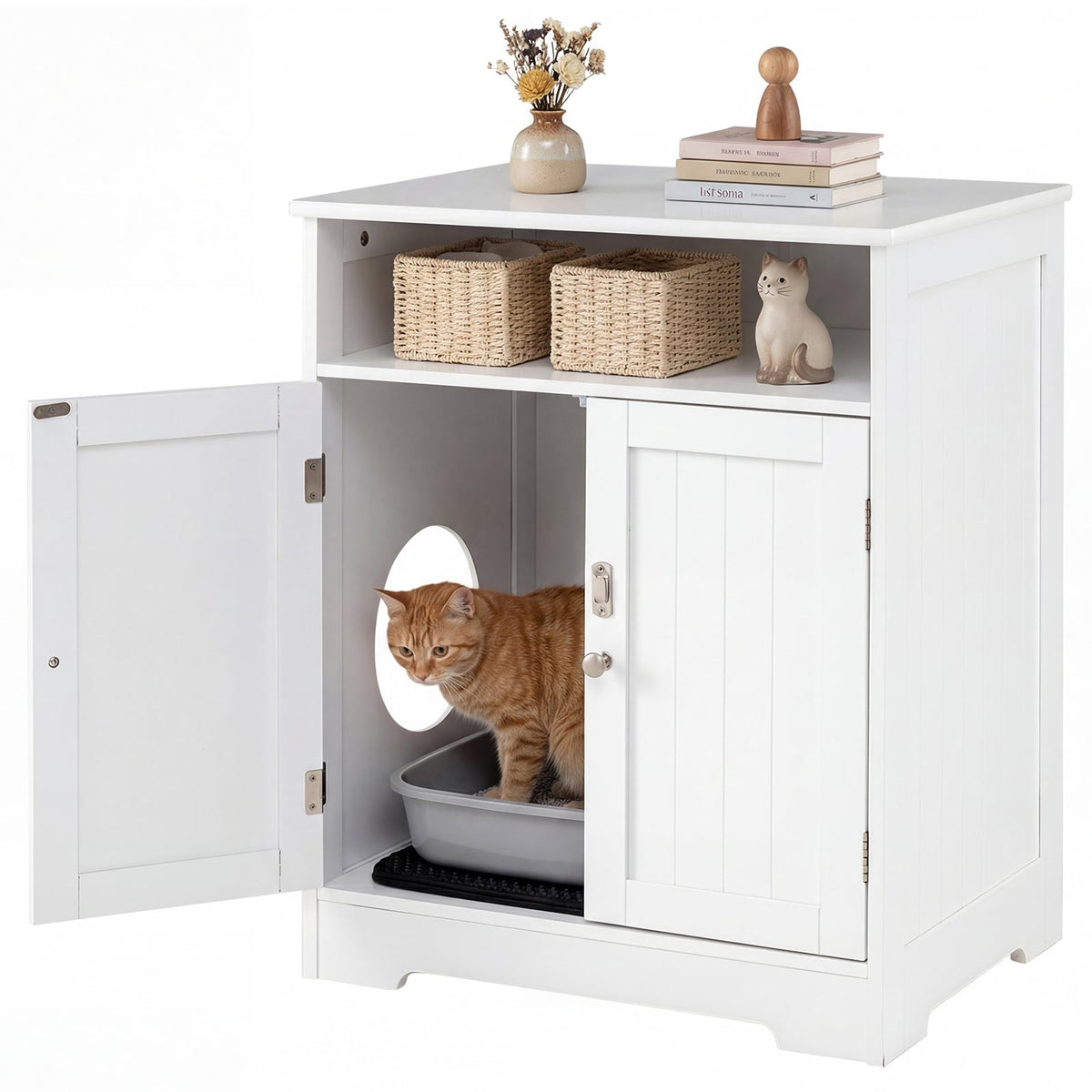Meuble litière chat caché table d'appoint