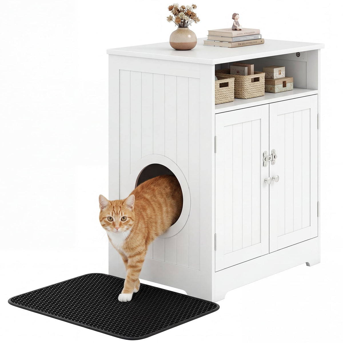 Meuble litière chat caché table d'appoint