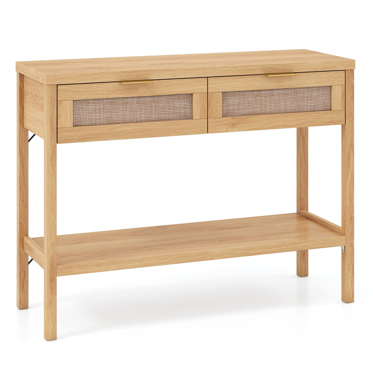 Table console en rotin avec tiroirs