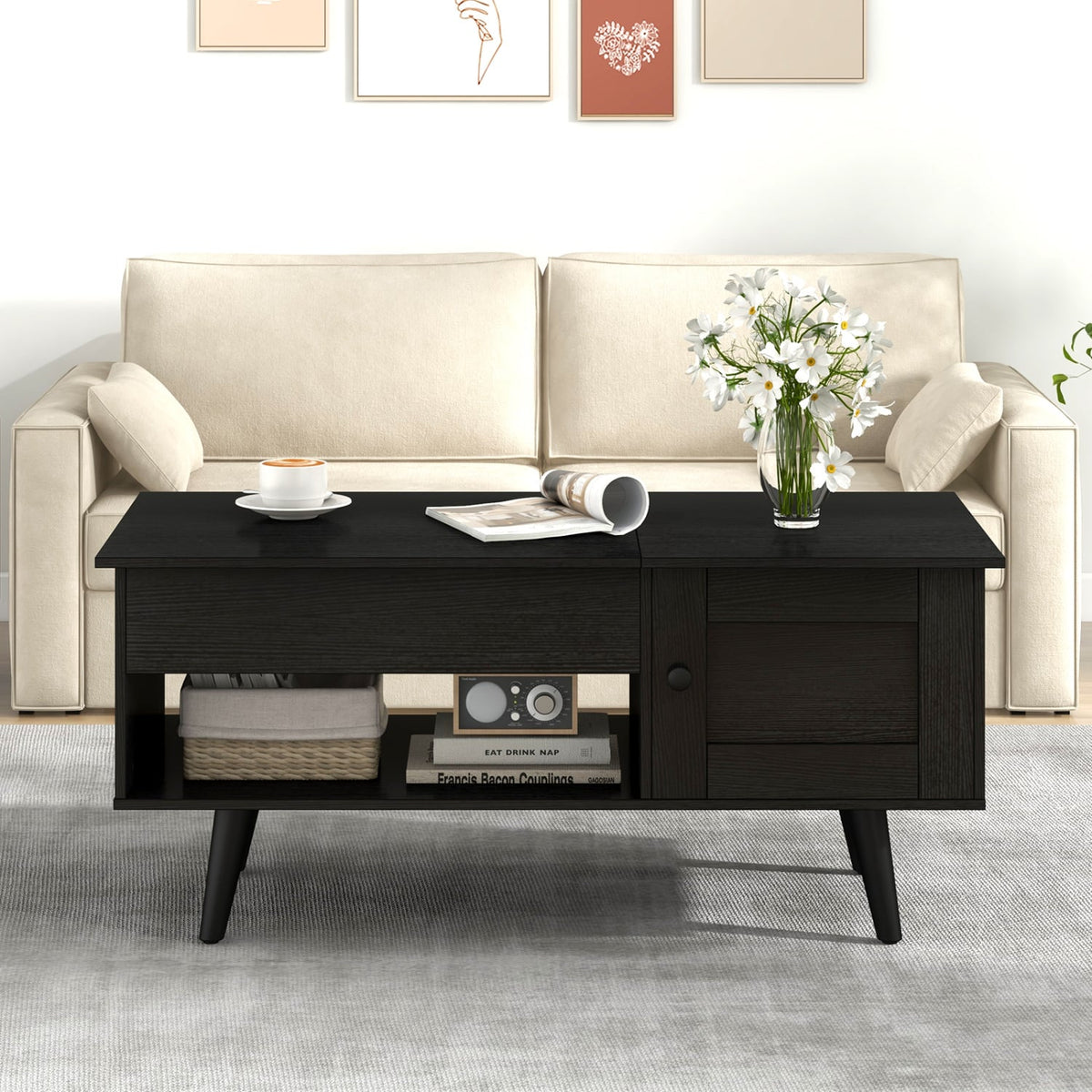 Table basse à plateau relevable avec rangement