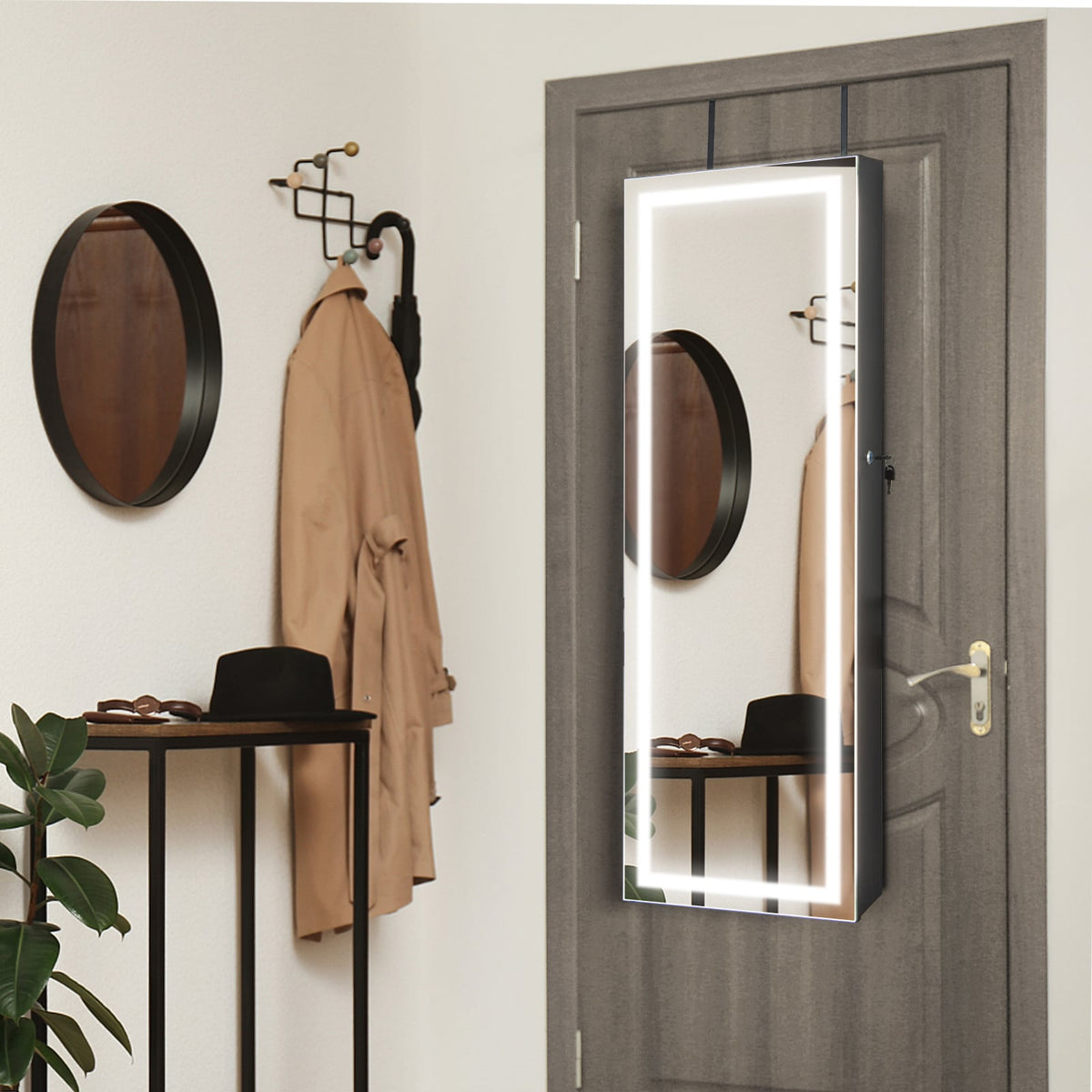 Armoire à bijoux murale avec miroir tactile