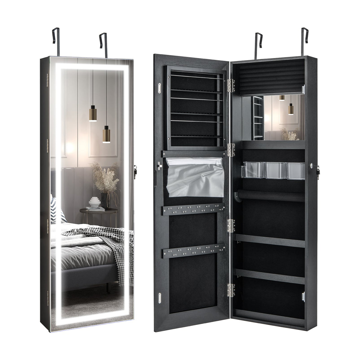 Armoire à bijoux murale avec miroir tactile
