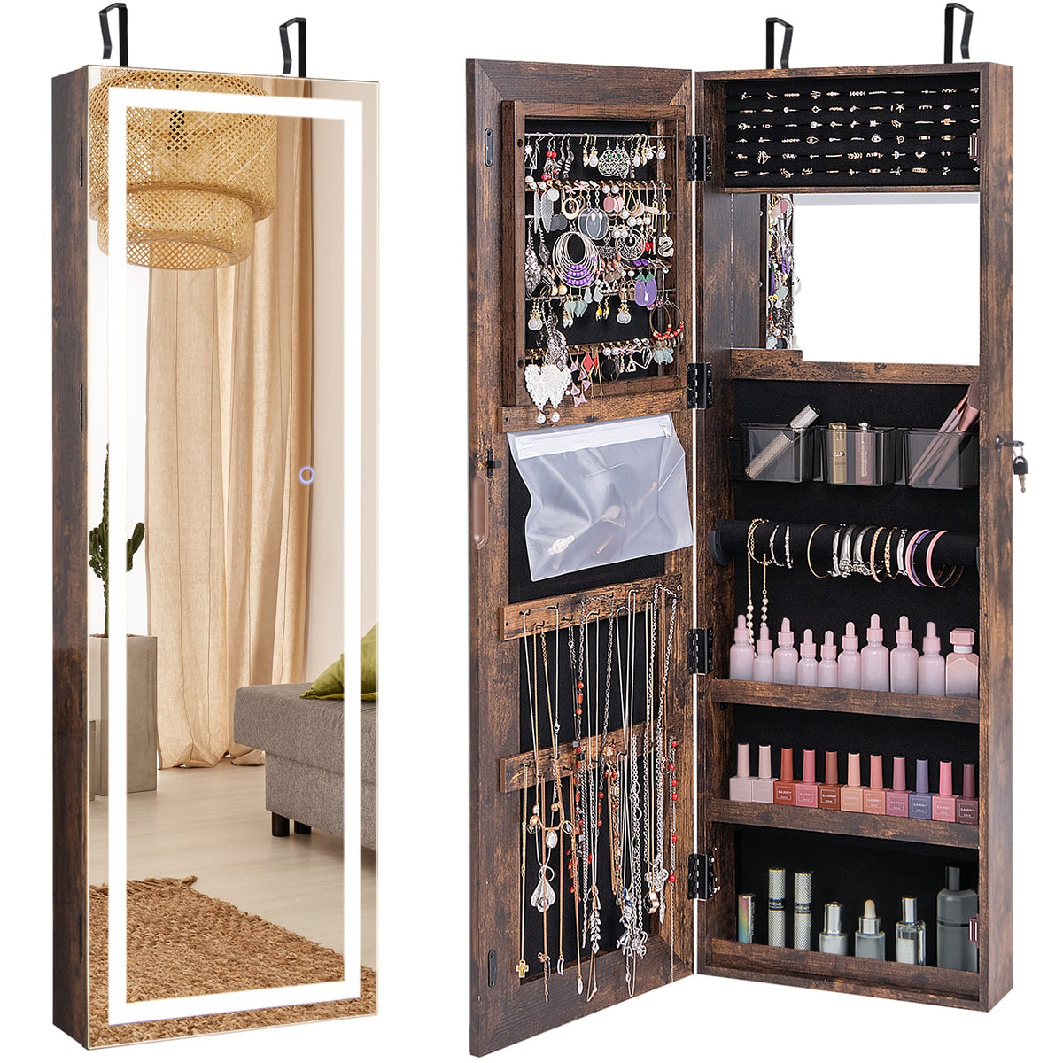 Armoire à bijoux murale avec miroir tactile