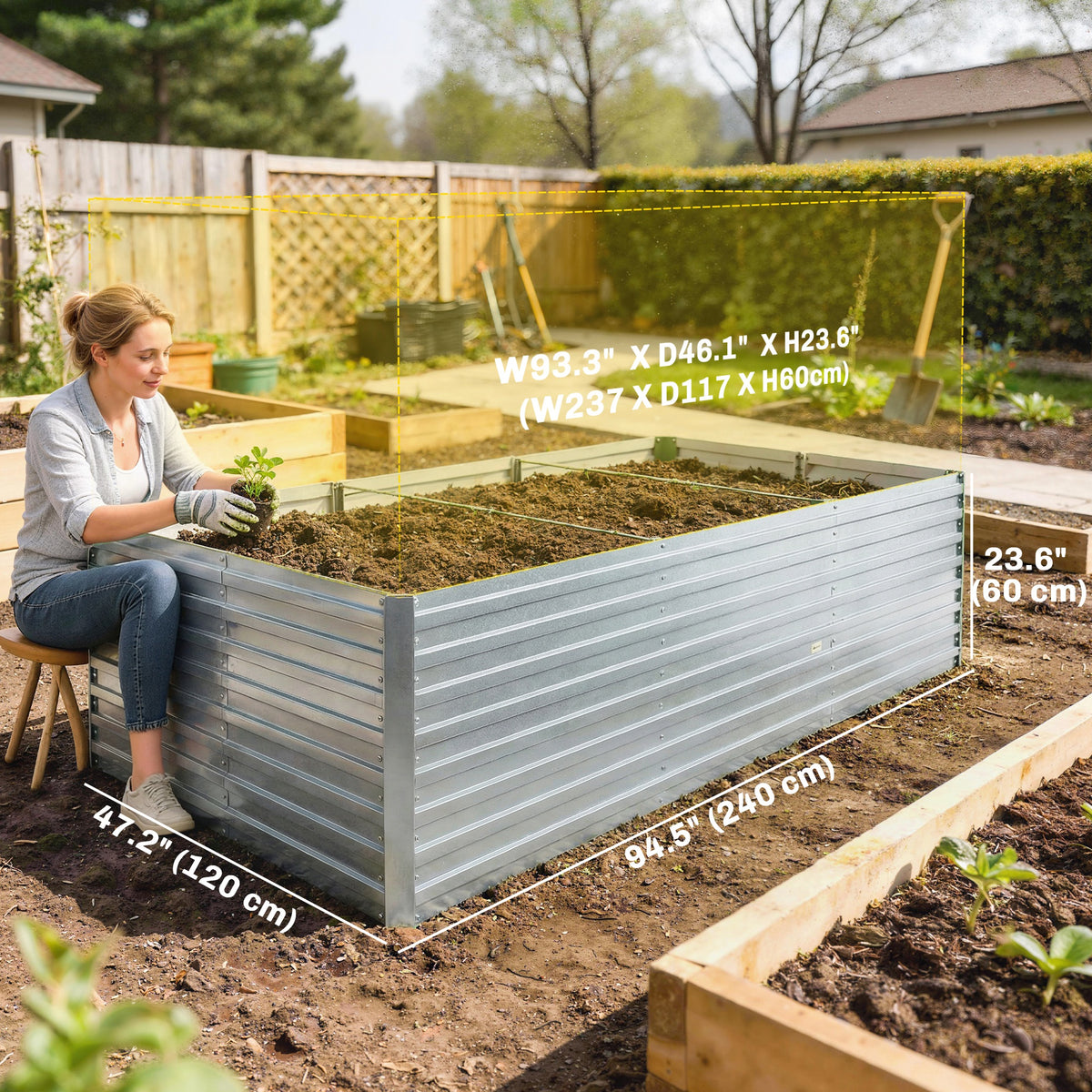 240x120x60cm Raised Garden Bed - Black Galvanized Planter