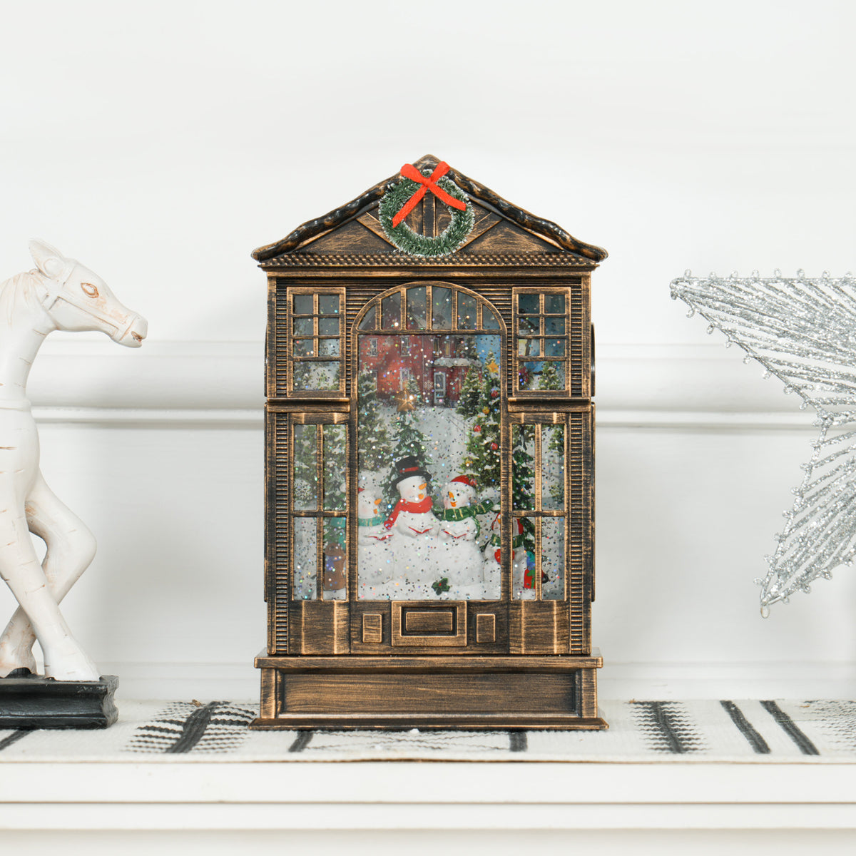 Musical Christmas snow globe lantern with lights