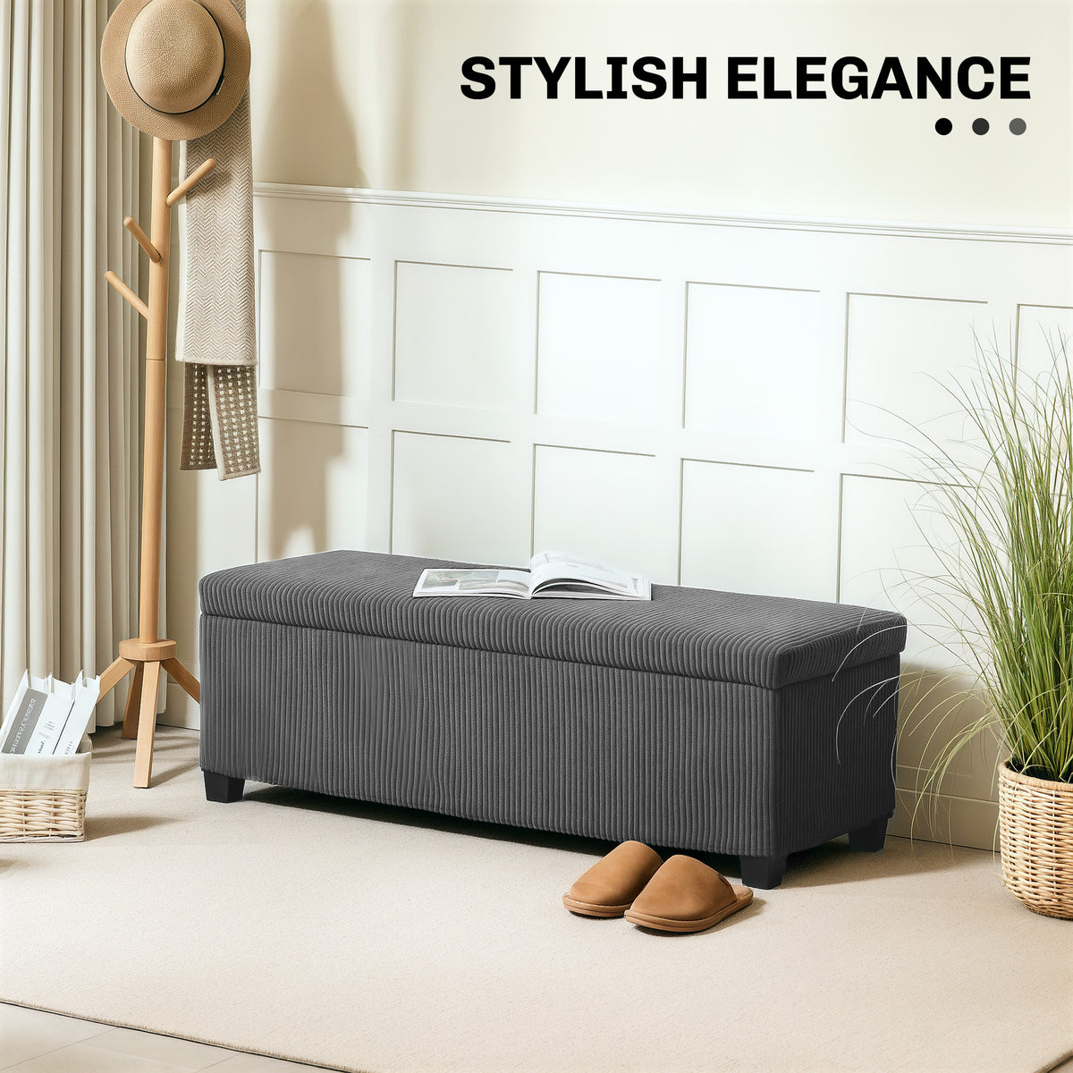 Corduroy Storage Ottoman Bench