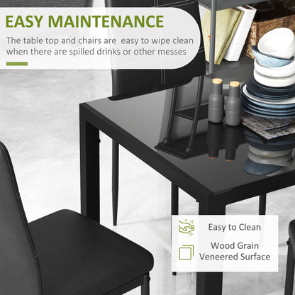 5-Piece Dining Set Tempered Glass Top Metal Frame