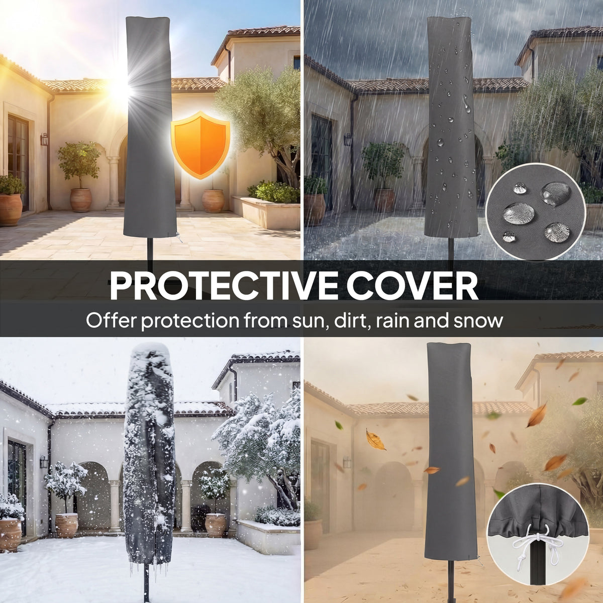 Offset Cantilever Patio Umbrella with Solar Lights UPF50+
