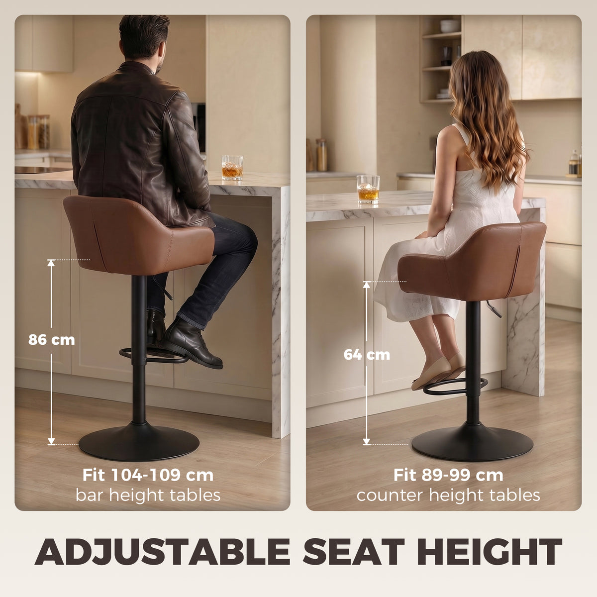 Taburetes de bar ajustables con respaldo — juego de 2