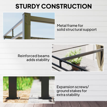 Freestanding Pergola Retractable Canopy with Curtains 10×10 ft