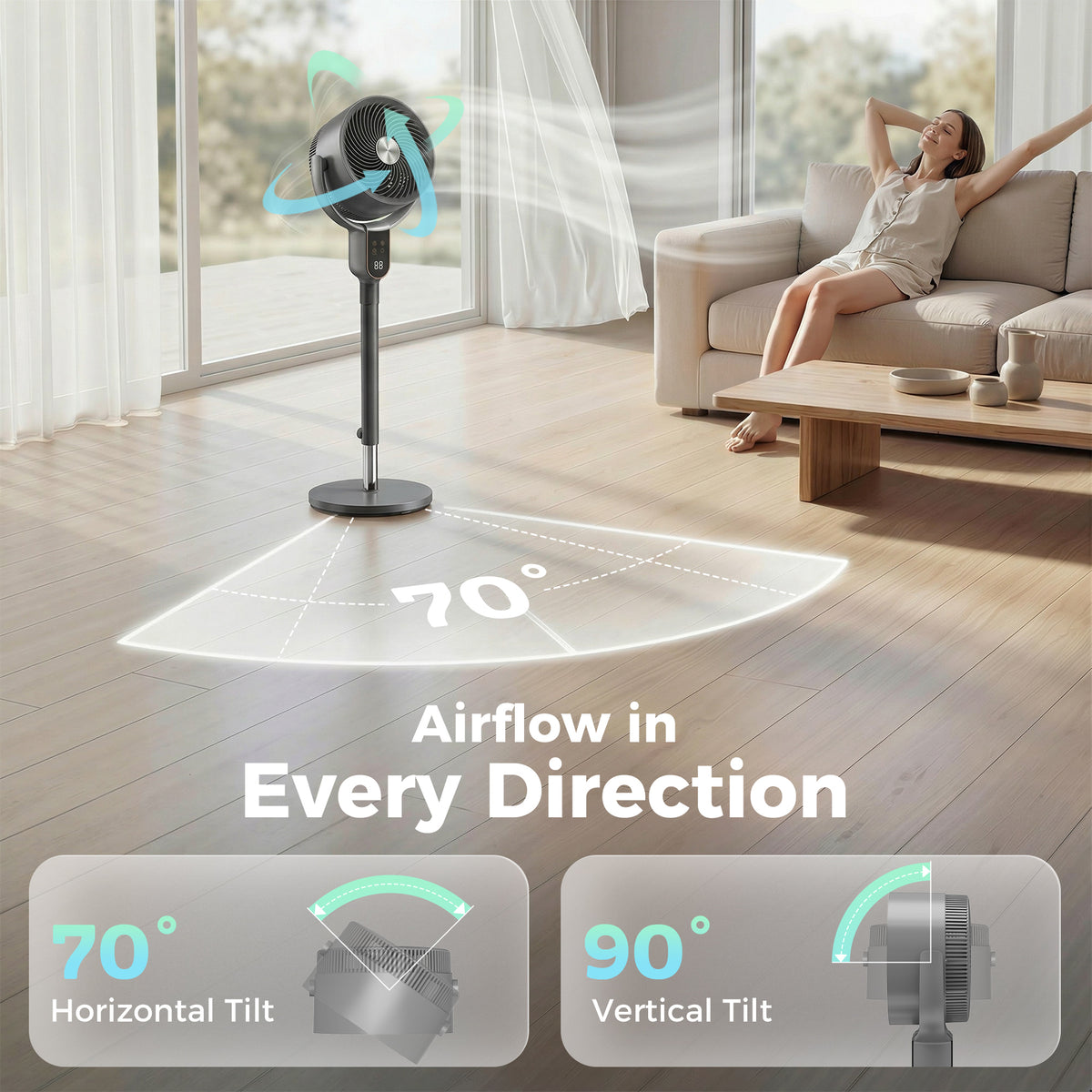 Ventilador de pie silencioso de 8 velocidades con aromaterapia