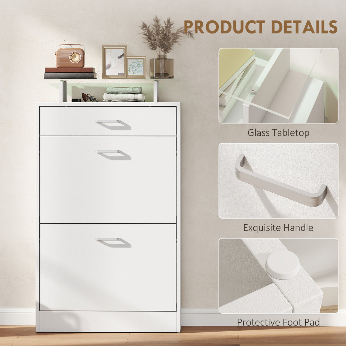 Slim flip drawer shoe cabinet