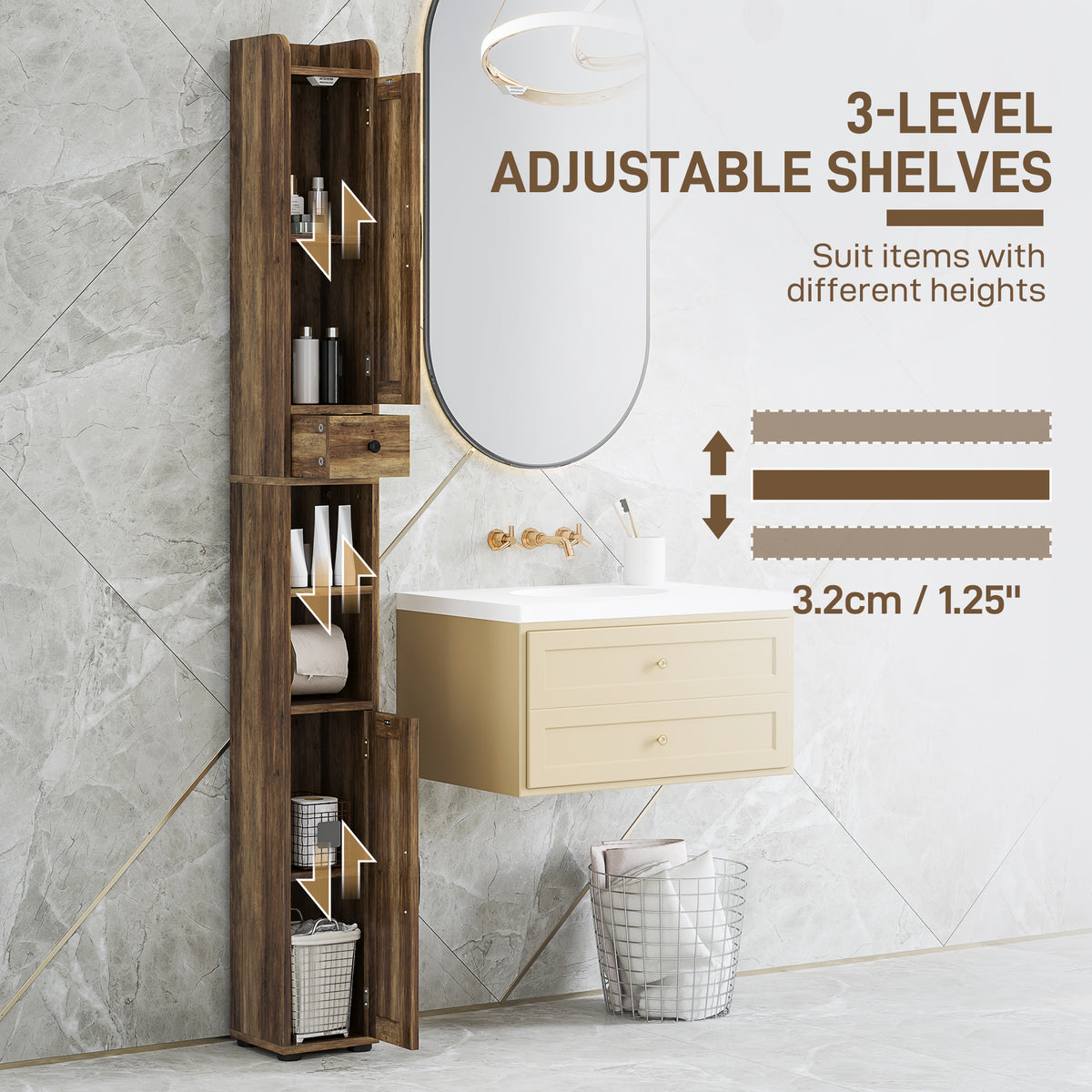Narrow bathroom storage cabinet farmhouse style