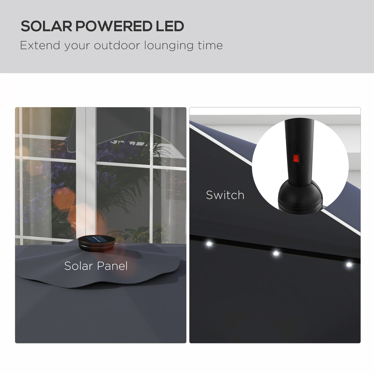 Solar LED Tilting Patio Umbrella 10 x 10 ft