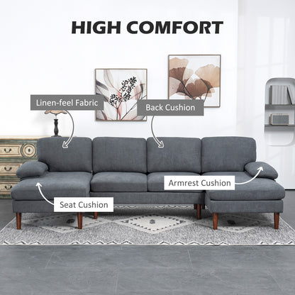U-Shape Sectional Sofa Double Chaise 4-Seater — Fabric