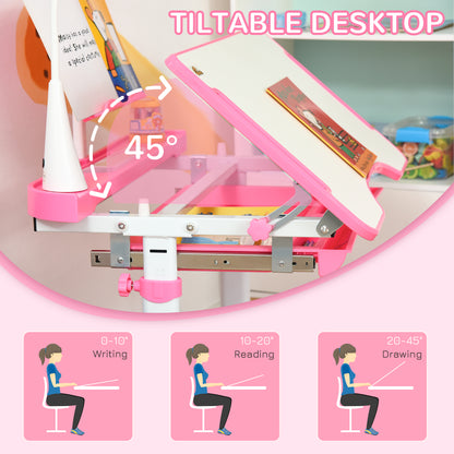 Escritorio infantil ajustable con silla y lámpara LED