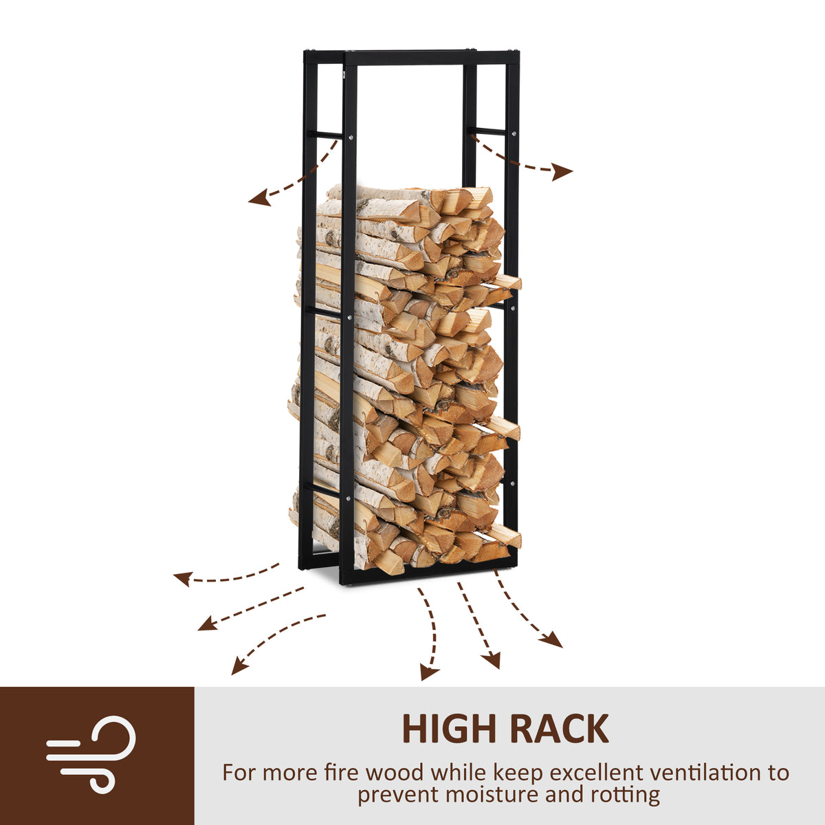 Leñero de acero robusto, capacidad de 100 kg