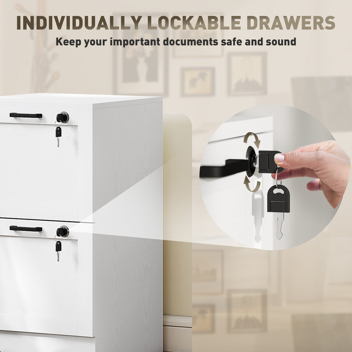 Archivador vertical de 2 cajones con cerradura de MDF