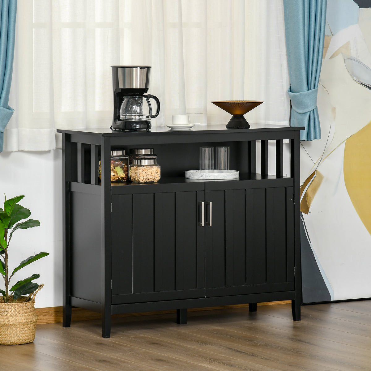 Sideboard buffet server storage cabinet with adjustable shelves