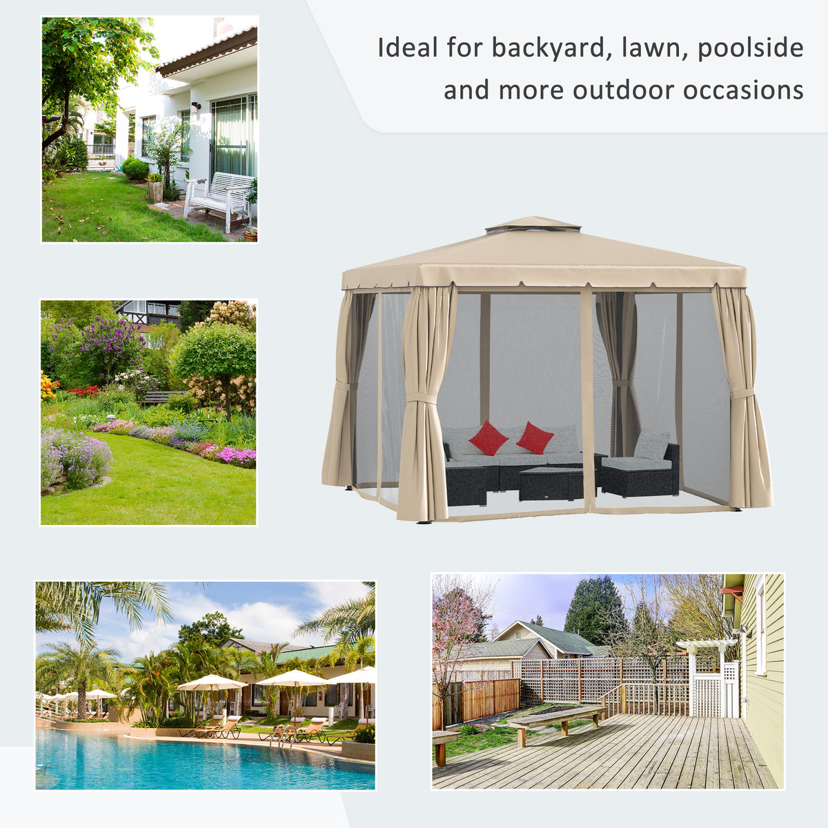 Double Roof Patio Gazebo with Curtains and Mesh Screen