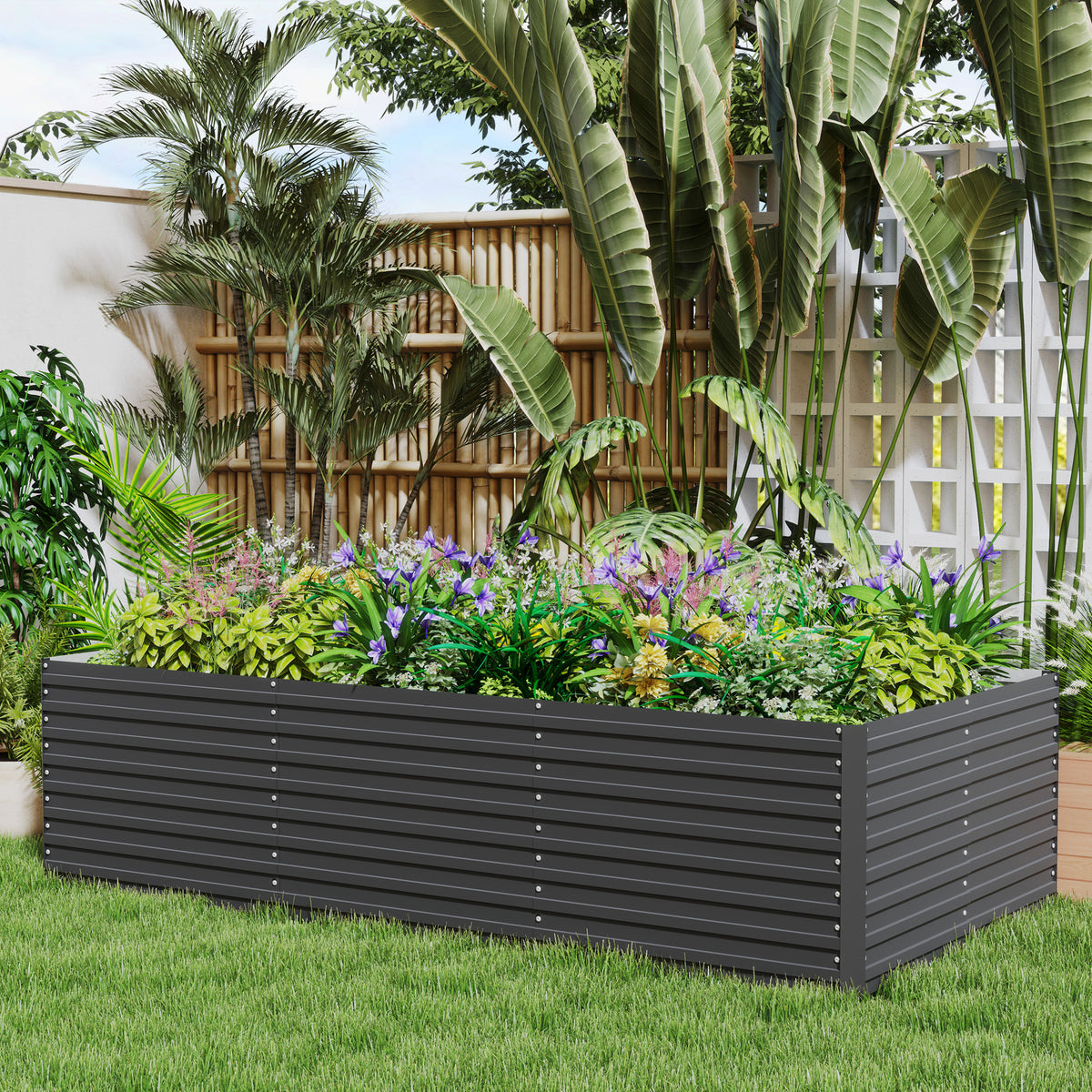 240x120x60cm Raised Garden Bed - Black Galvanized Planter