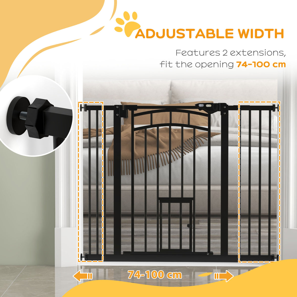 Pet Gate with Cat Door and Double Locking System