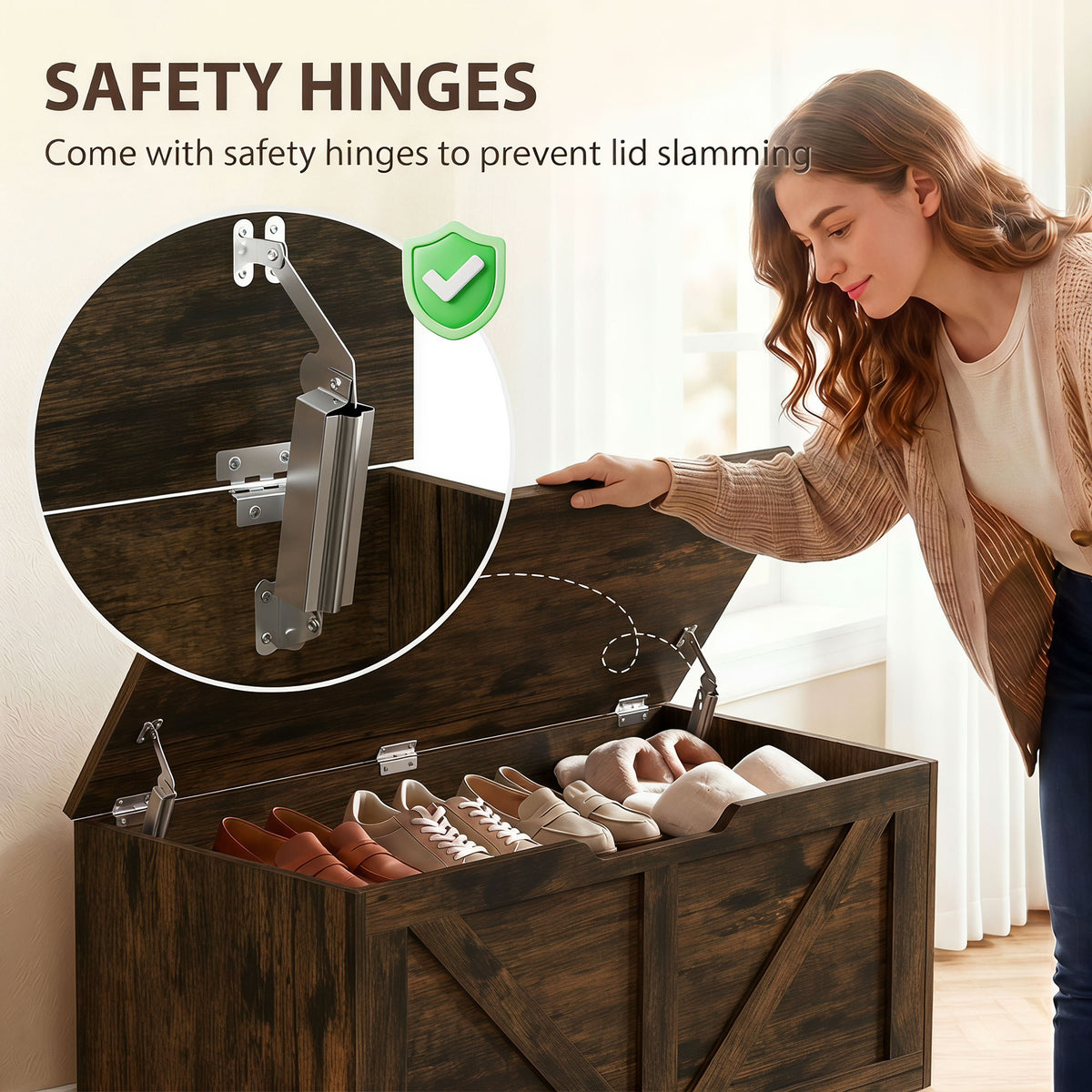 Rustic storage chest with safety hinges 100 cm