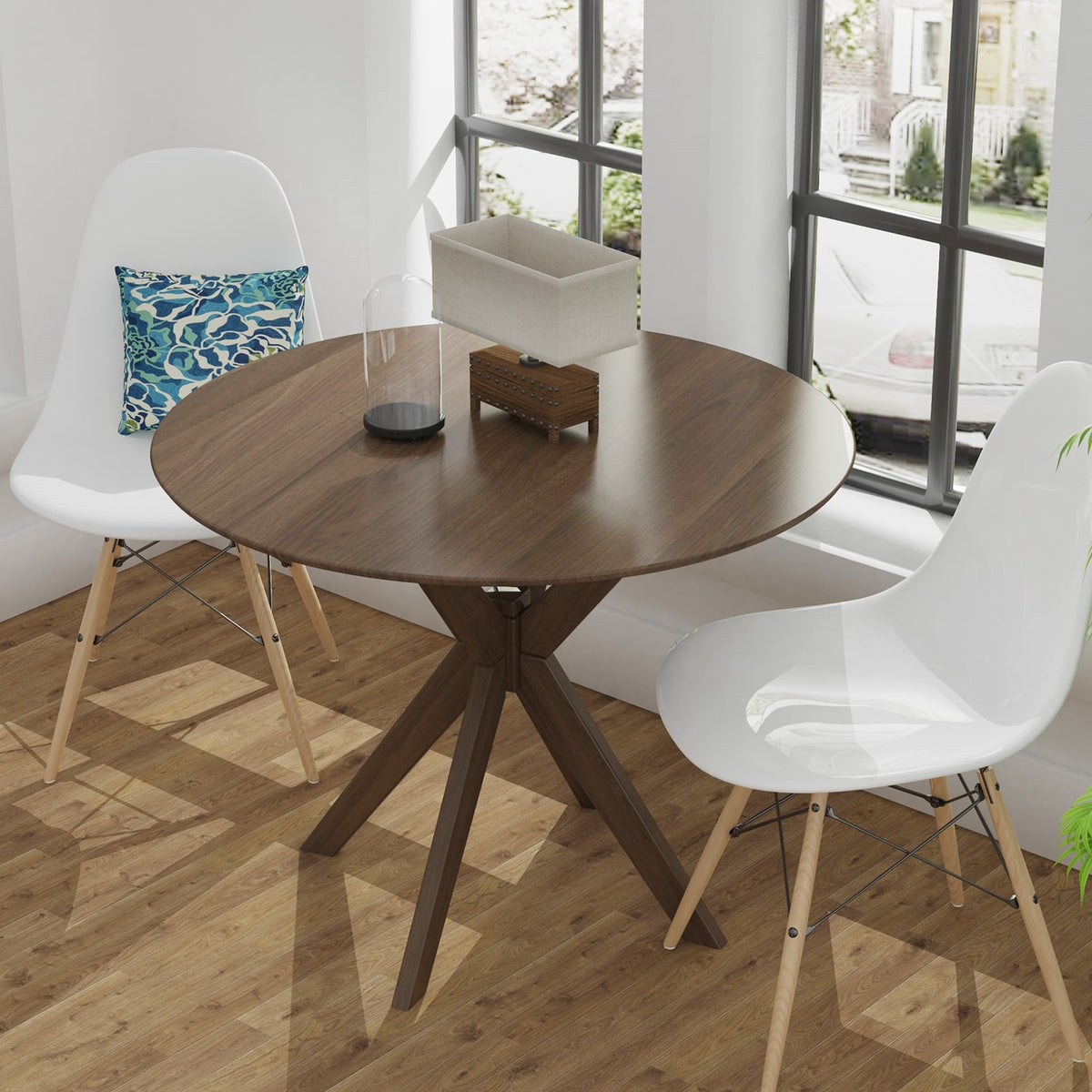 Table à manger ronde en bois piédestal 91 cm
