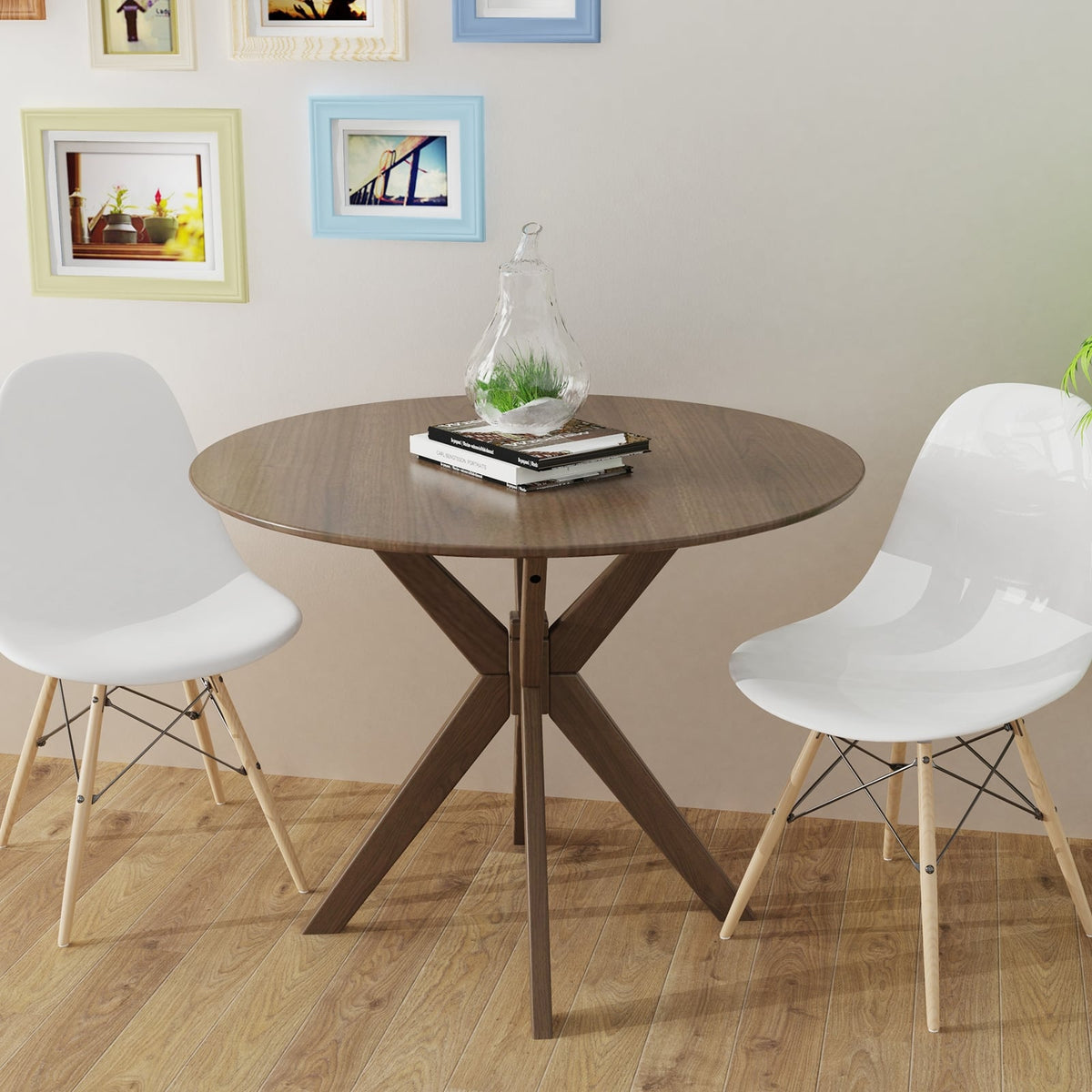Table à manger ronde en bois piédestal 91 cm