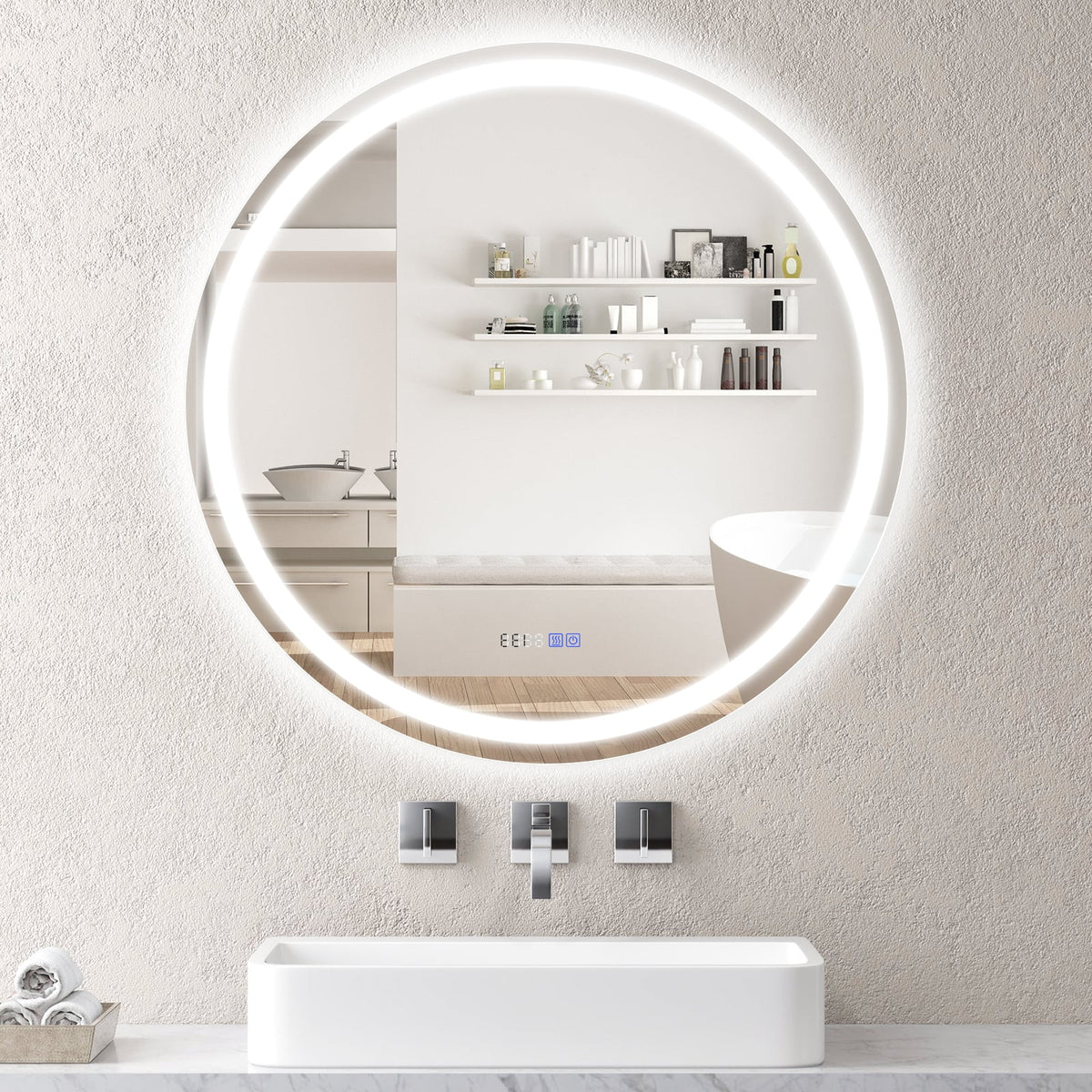 Miroir de salle de bains mural anti-buée LED 81 cm