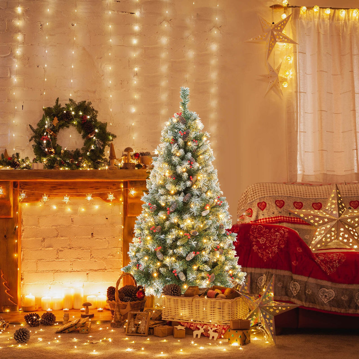 Arbre de Noël artificiel pré-éclairé de 152 cm avec lumières