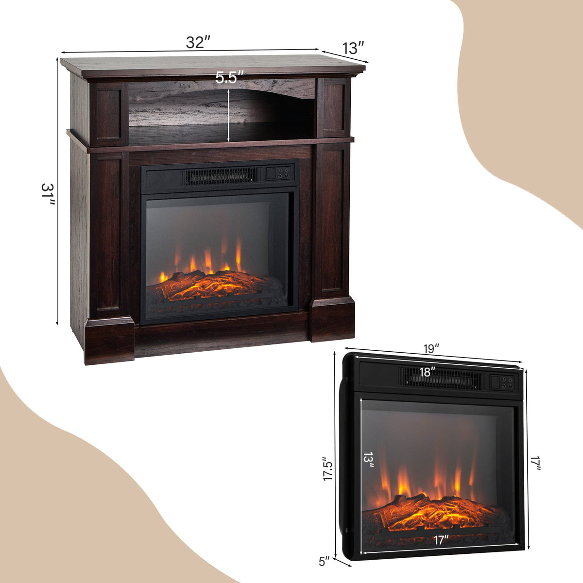 Foyer électrique meuble télé 1400 W de 81 cm