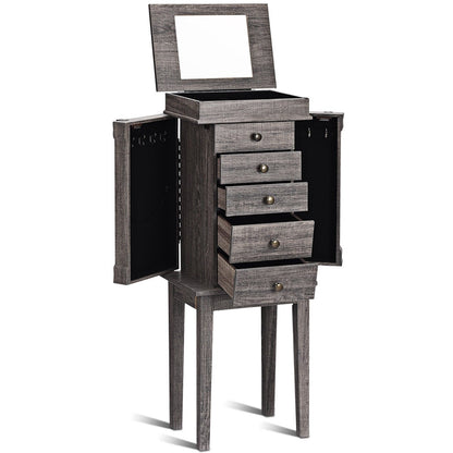 Armoire à bijoux sur pied avec miroir et pattes en bois
