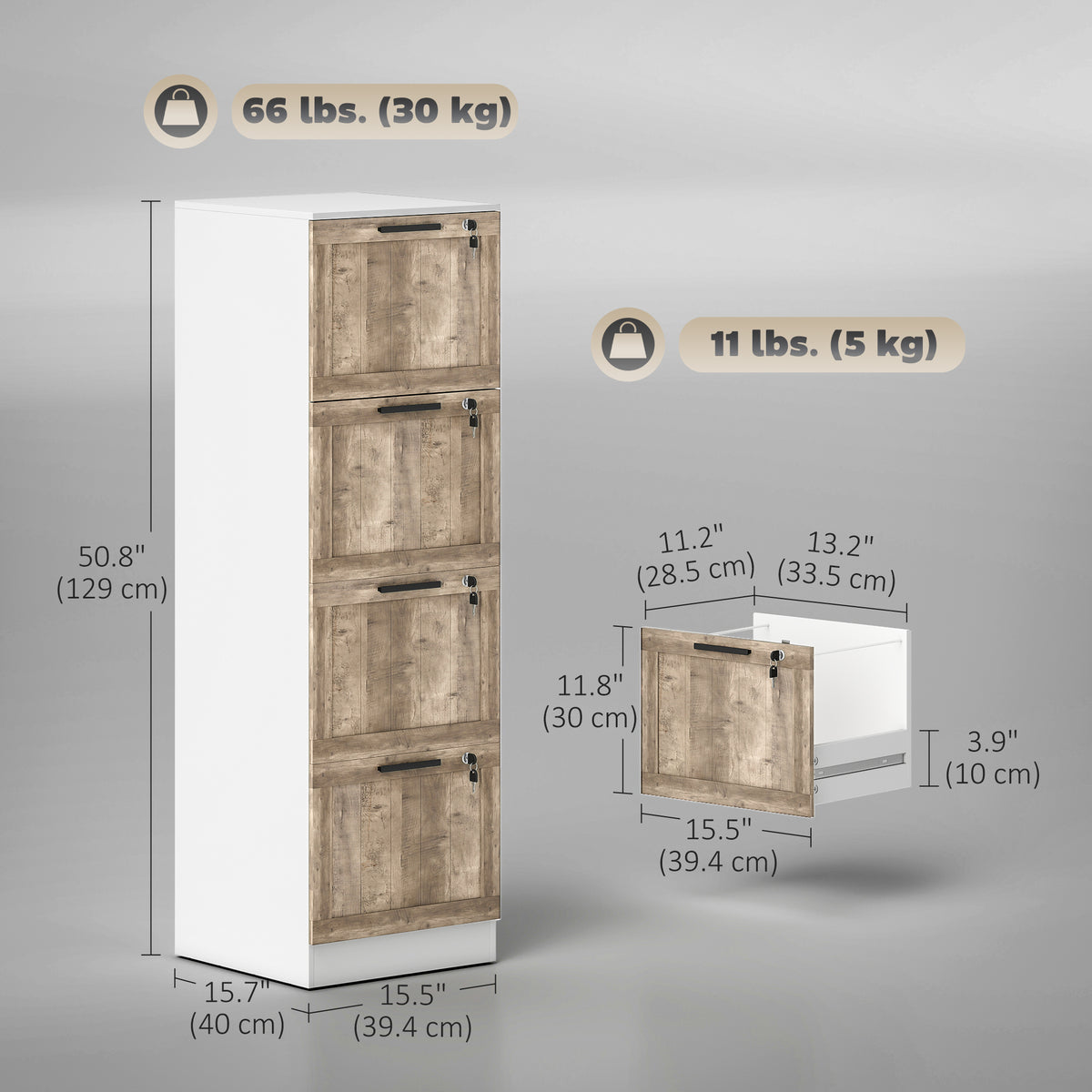 3-Drawer Farmhouse Filing Cabinet with Lock