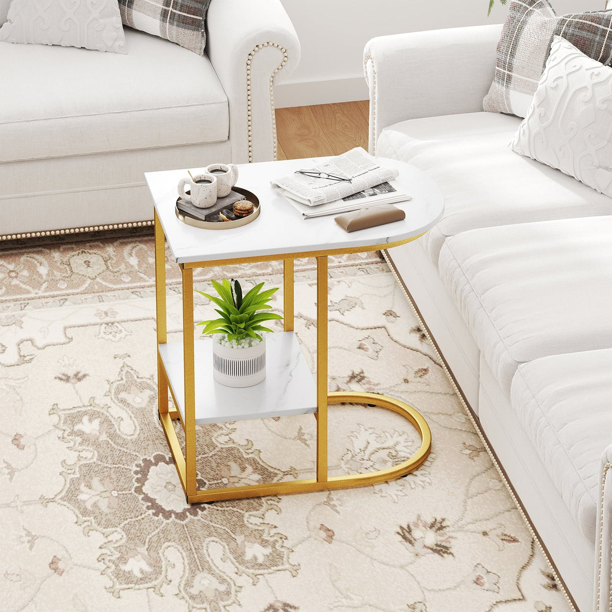 Table d'appoint en forme de C faux marbre