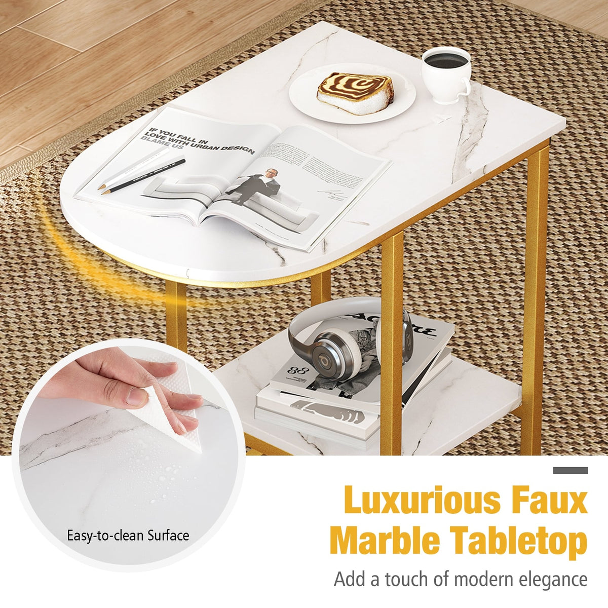 Table d'appoint en forme de C faux marbre