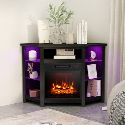 Meuble TV d'angle de 127 cm avec foyer électrique et DEL