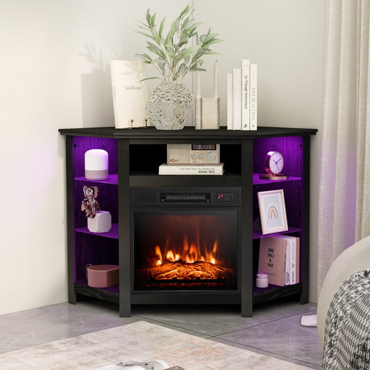 Meuble TV d'angle de 127 cm avec foyer électrique et DEL