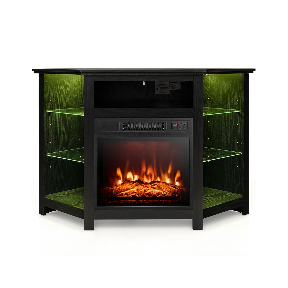 Meuble TV d'angle de 127 cm avec foyer électrique et DEL