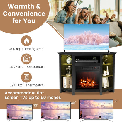 Meuble TV d'angle de 127 cm avec foyer électrique et DEL
