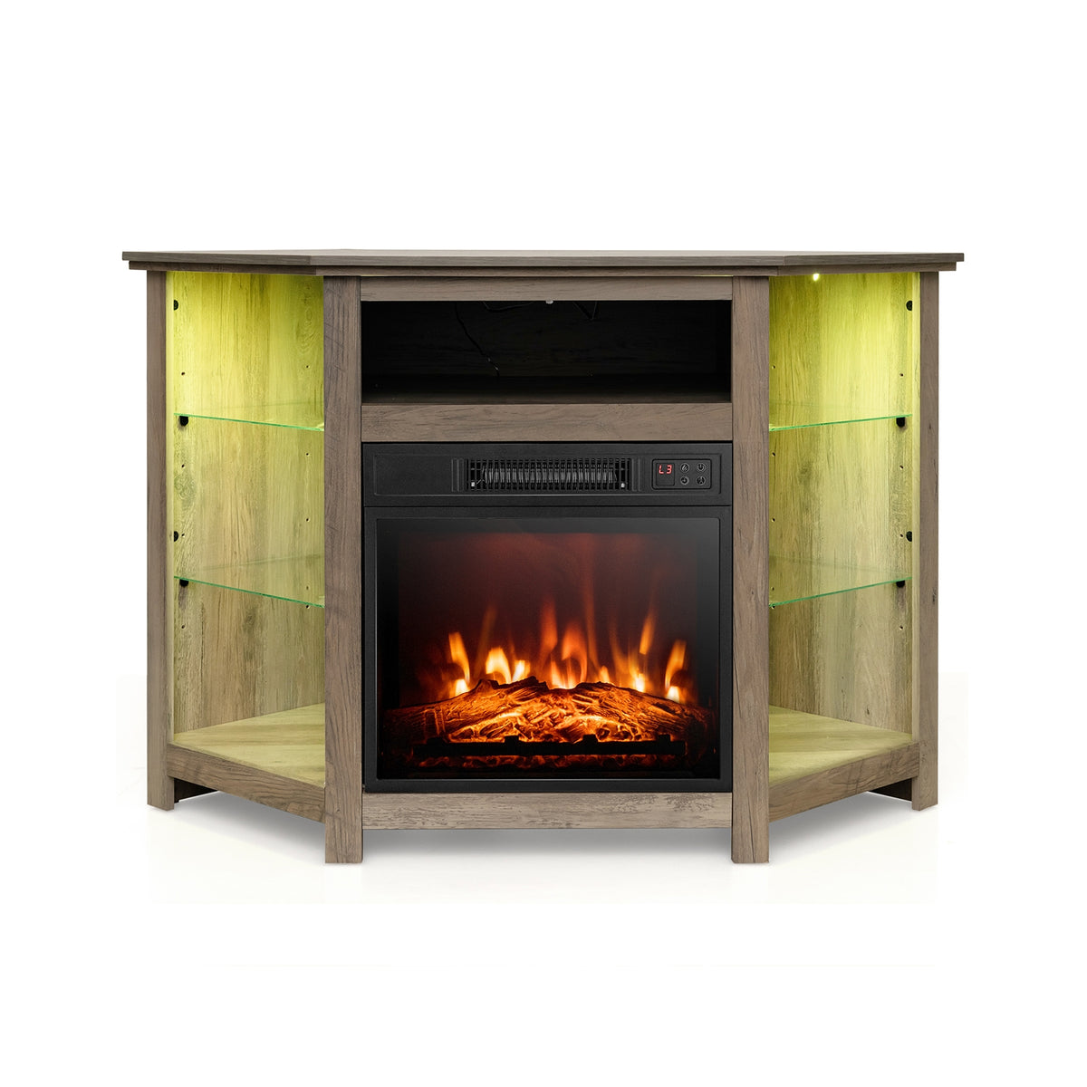 Meuble TV d'angle de 127 cm avec foyer électrique et DEL