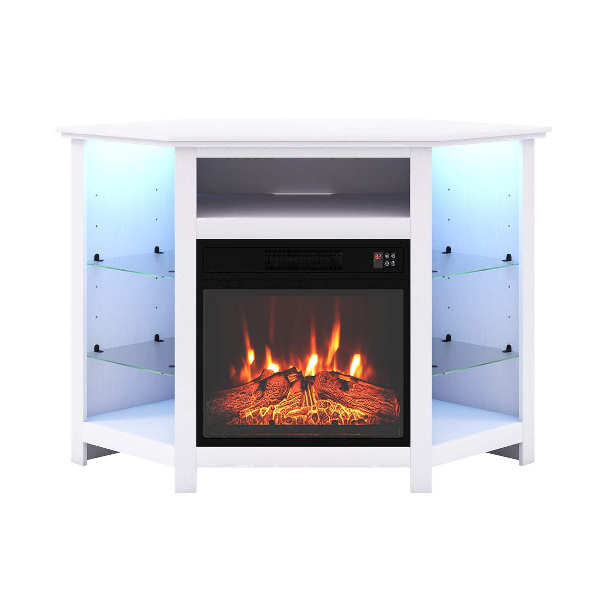 Meuble TV d'angle de 127 cm avec foyer électrique et DEL