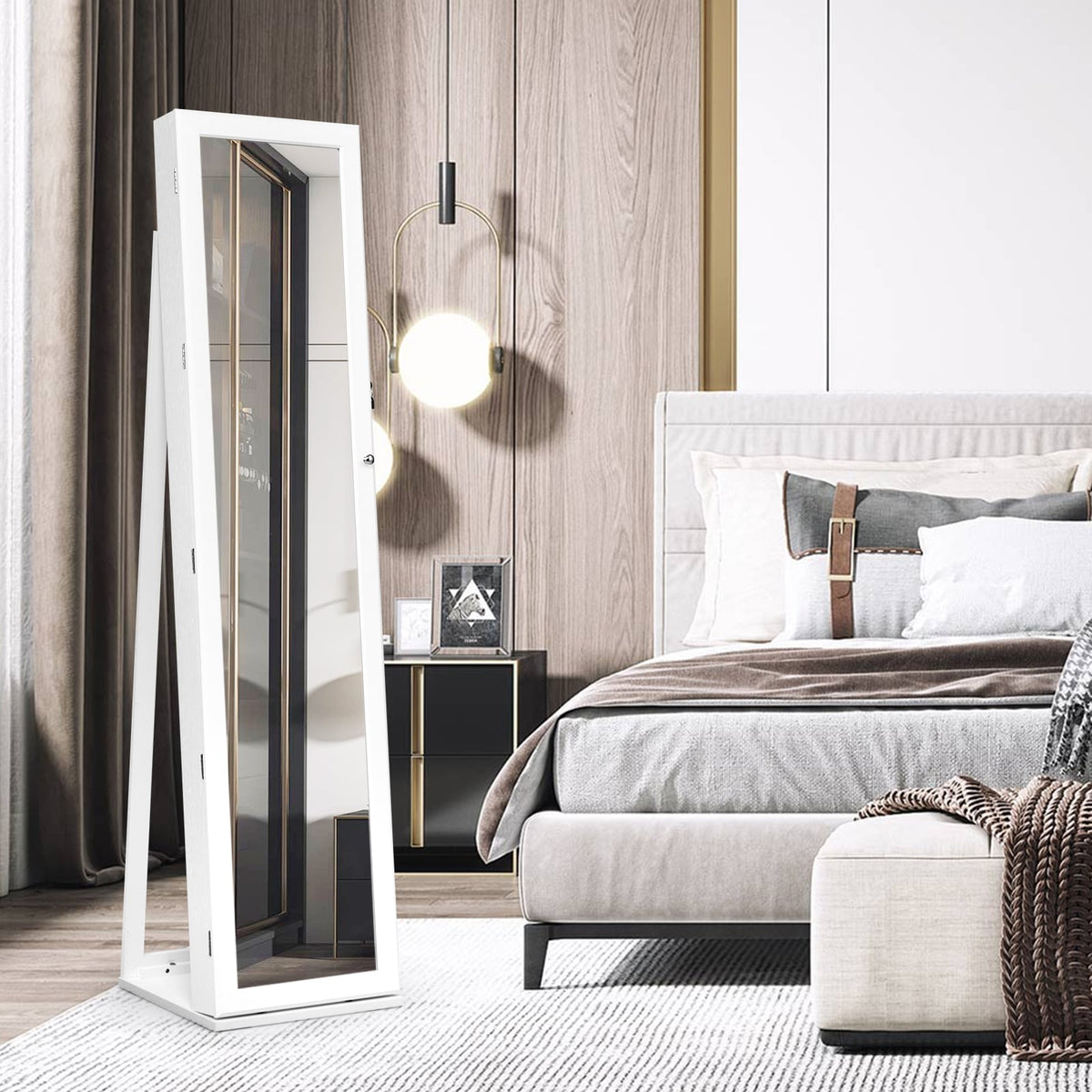 Armoire à bijoux verrouillable sur pied avec miroir pleine longueur