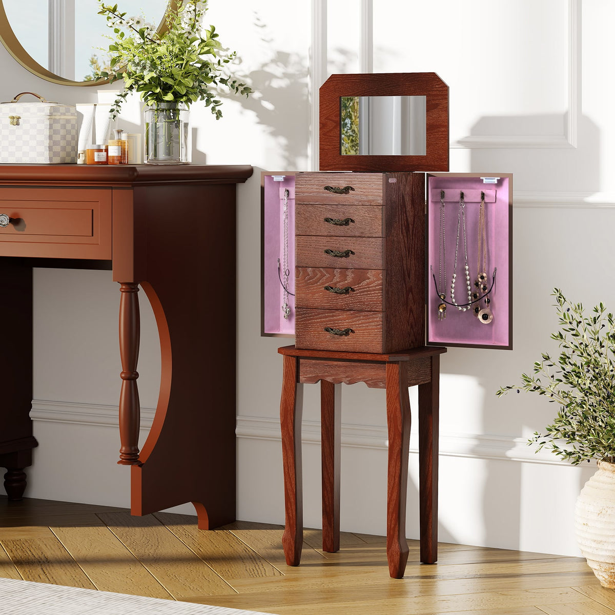Armoire à bijoux sur pied à 5 tiroirs